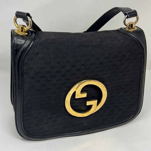 Gucci 1970s Vintage Blondie Logo Black Canvas and Leather Shoulder Bag - Picture 14 of 16